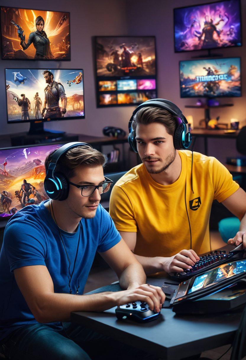 A dynamic web-based gaming scene where a group of diverse players are deeply engaged, showcasing a seamless transition from a solo casual game on one side to a vibrant multiplayer game on the other. Include bright, engaging game interfaces, intense expressions on players, and various gaming devices like PCs, tablets, and smartphones. The background should blend smoothly from relaxed home settings to energetic, collaborative gaming environments. Super-realistic. Vibrant colors.
